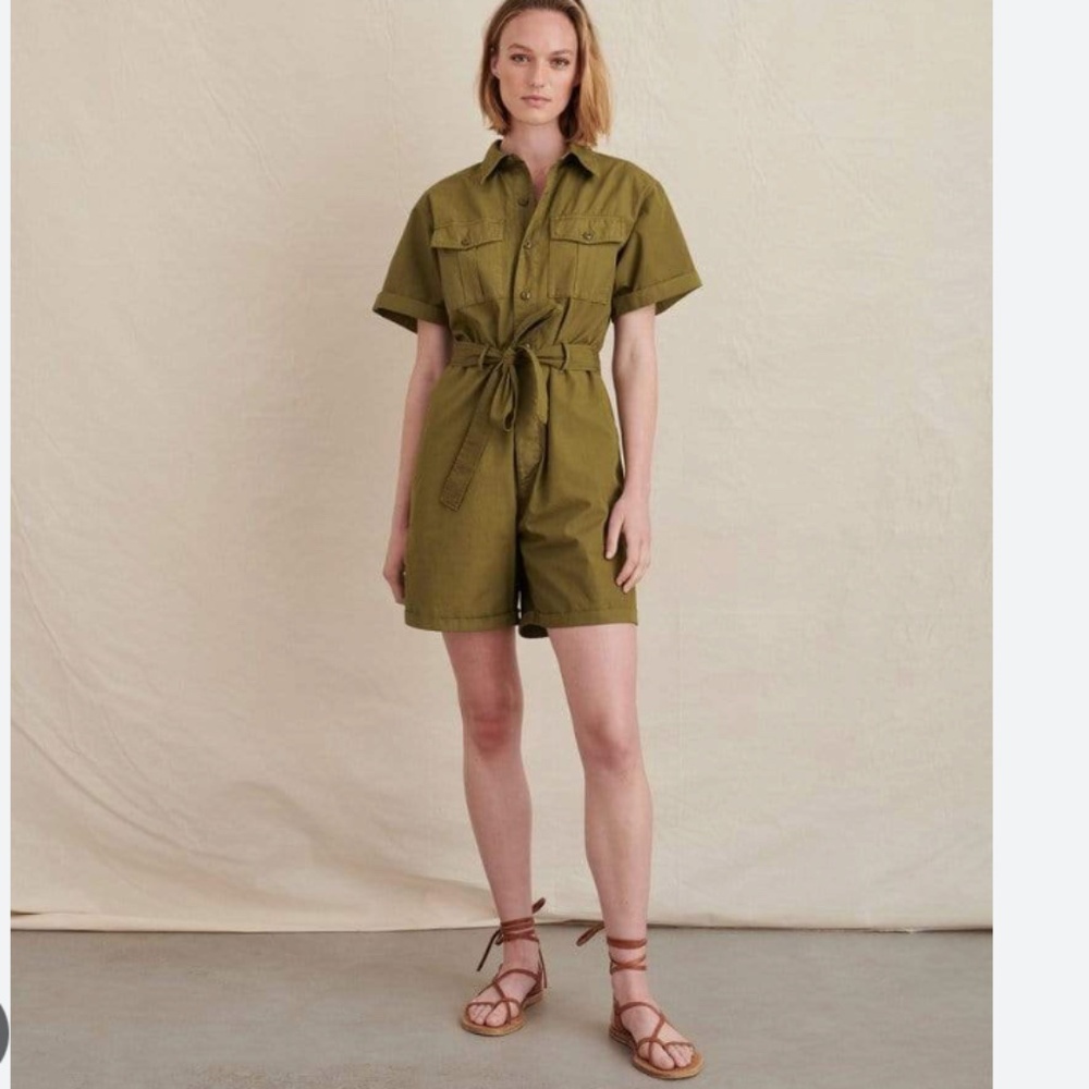 ALEX MILL "Safari" Short Jumpsuit in. Olive Gold EUC/sz M - Picture 5 of 16